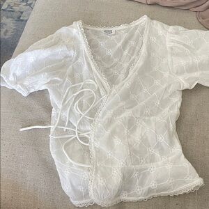 Cotton On Sheer White Lace Wrap Blouse